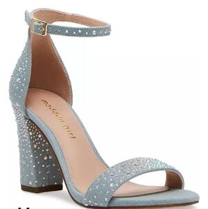 NEW Denim Madden Girl Bella Block Heel Two-Piece Rhinestone Dress Sandals 10